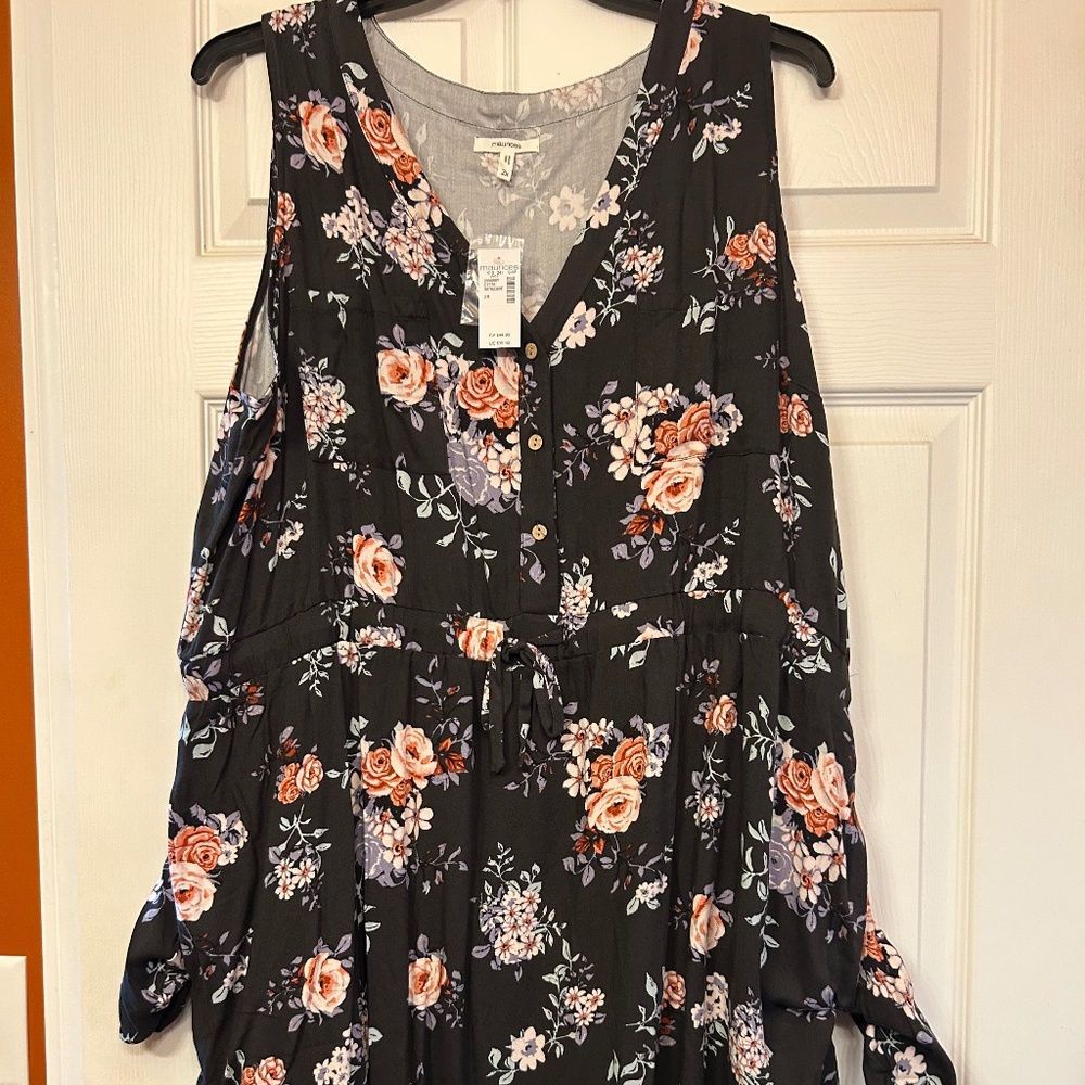 Black floral “denim type” button up dress